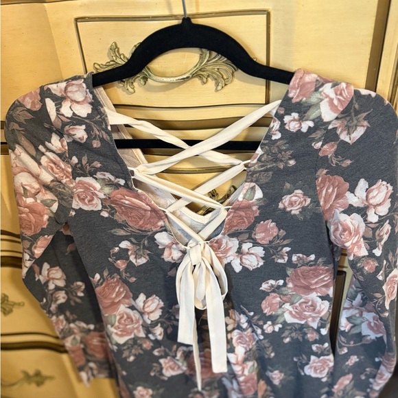 NWOT - Floral Lace-Up Back Long Sleeve Swing Dress - Picture 4 of 5
